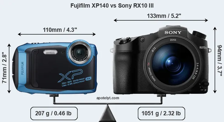 Size Fujifilm XP140 vs Sony RX10 III