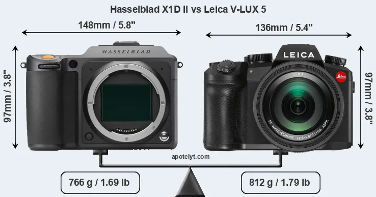 Size Hasselblad X1D II vs Leica V-LUX 5