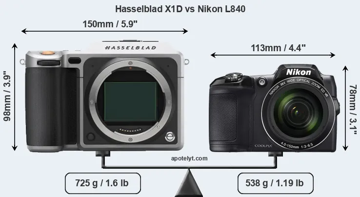 Size Hasselblad X1D vs Nikon L840