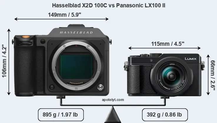 Size Hasselblad X2D 100C vs Panasonic LX100 II