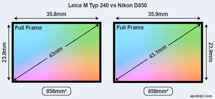 Leica M Typ 240 and Nikon D850 sensor measures