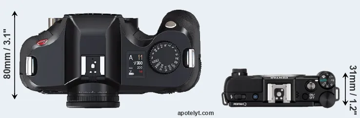 Compare S2 versus Pentax Q top