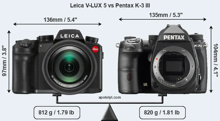 Size Leica V-LUX 5 vs Pentax K-3 III