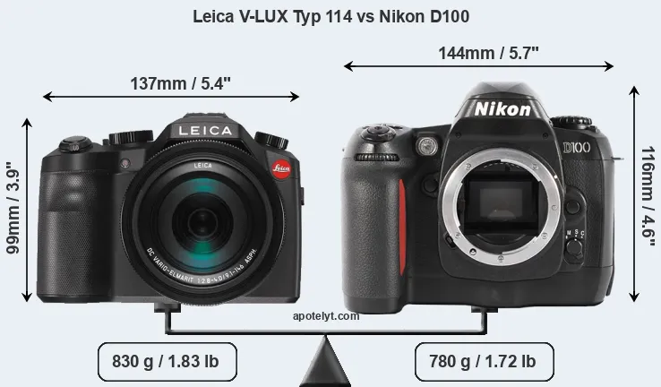 Size Leica V-LUX Typ 114 vs Nikon D100