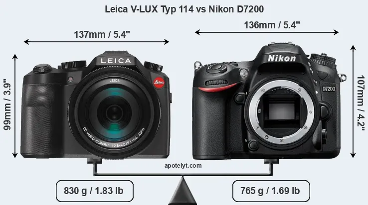 Size Leica V-LUX Typ 114 vs Nikon D7200