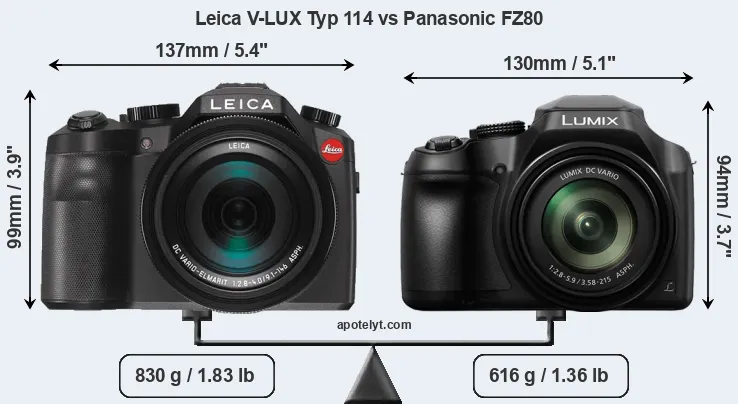 Size Leica V-LUX Typ 114 vs Panasonic FZ80