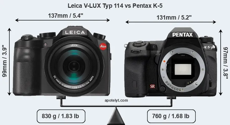 Size Leica V-LUX Typ 114 vs Pentax K-5