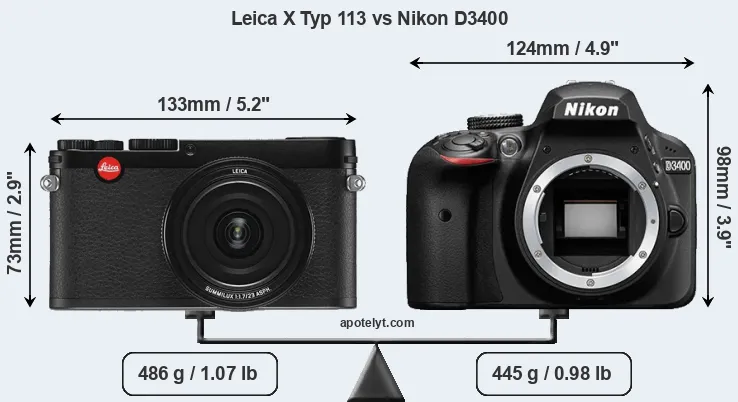 Size Leica X Typ 113 vs Nikon D3400