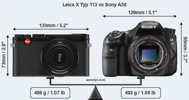Size Leica X Typ 113 vs Sony A58