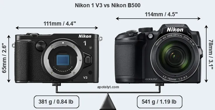 Size Nikon 1 V3 vs Nikon B500