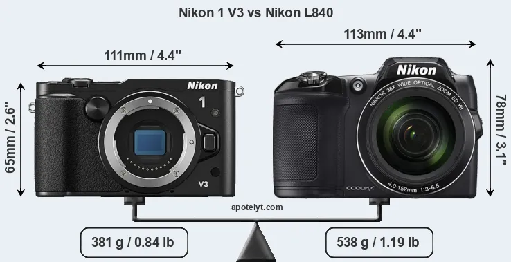 Size Nikon 1 V3 vs Nikon L840