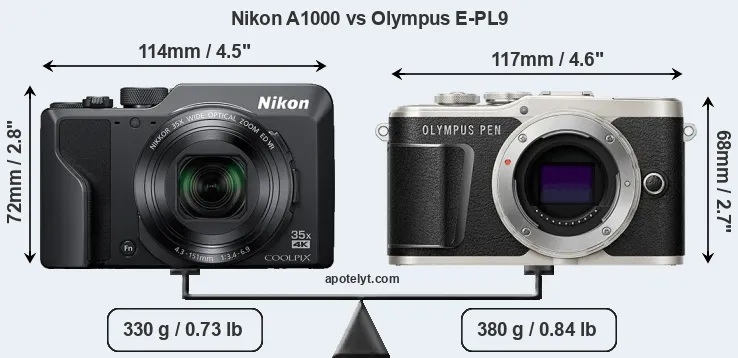 Size Nikon A1000 vs Olympus E-PL9
