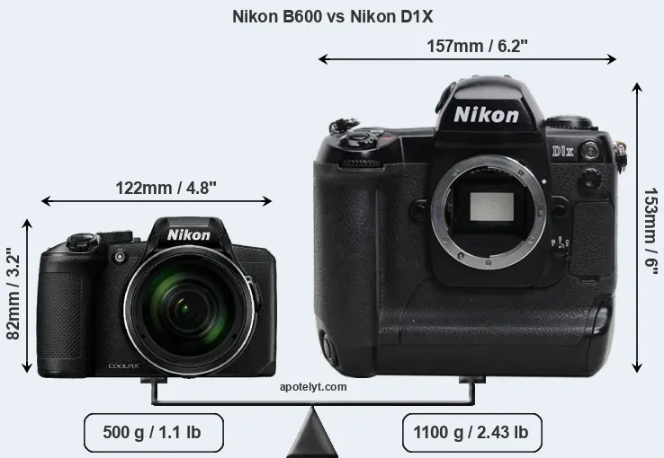 Size Nikon B600 vs Nikon D1X