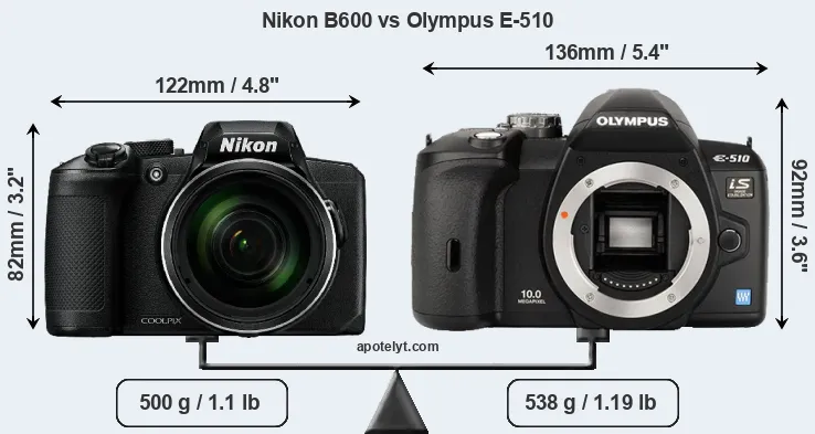 Size Nikon B600 vs Olympus E-510