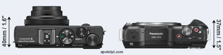 Compare Coolpix A versus GF5 top