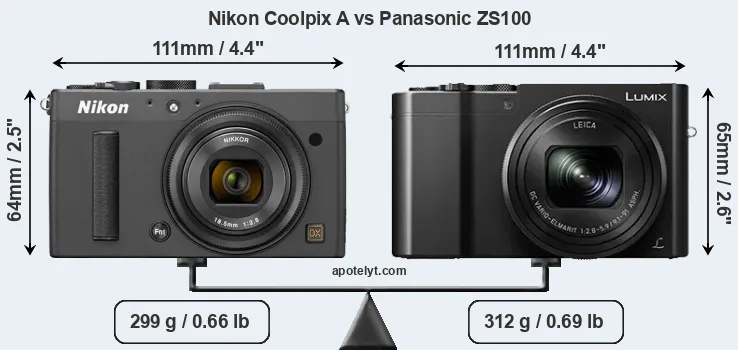 Size Nikon Coolpix A vs Panasonic ZS100