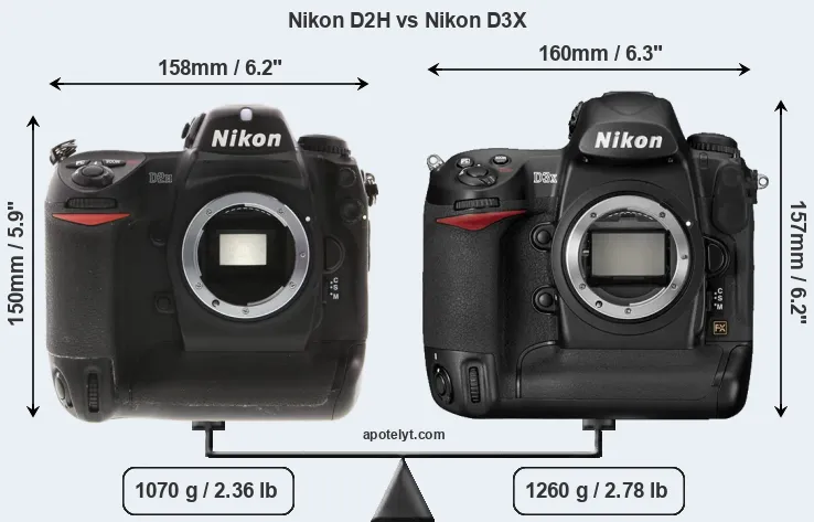Size Nikon D2H vs Nikon D3X