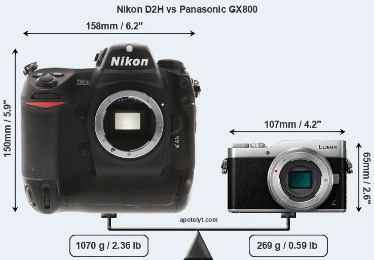 Size Nikon D2H vs Panasonic GX800
