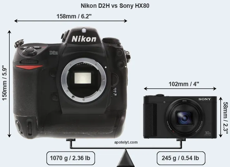 Size Nikon D2H vs Sony HX80
