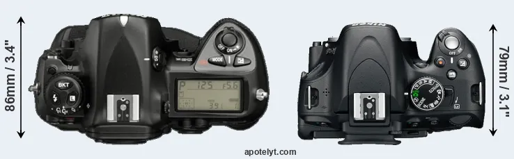 Compare D2X versus D5100 top