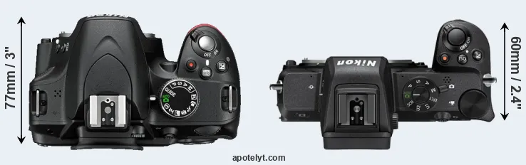Compare D3200 versus Z50 top