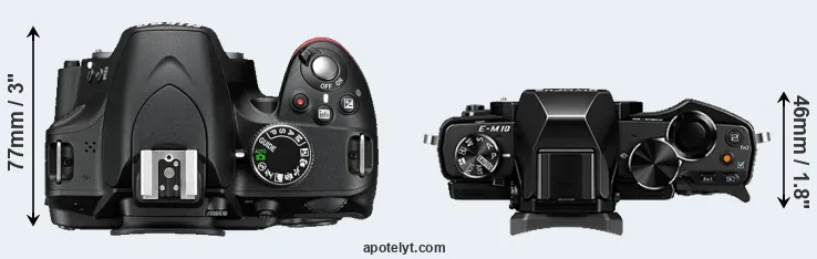 Compare D3200 versus E-M10 top