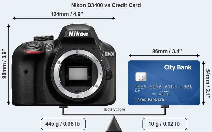 Nikon D3400 vs credit card front
