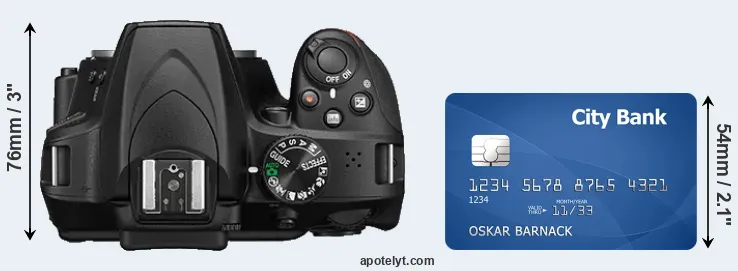 D3400 versus credit card top view