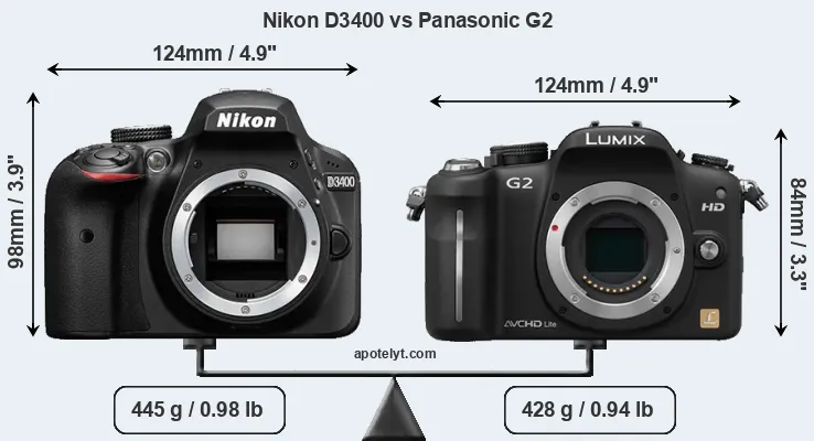 Size Nikon D3400 vs Panasonic G2