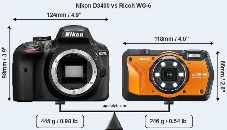 Size Nikon D3400 vs Ricoh WG-6