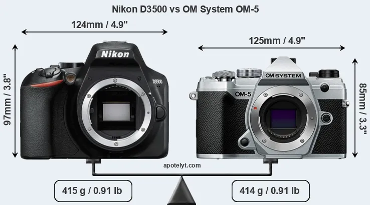Size Nikon D3500 vs OM System OM-5