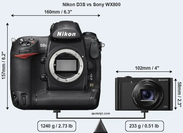 Size Nikon D3S vs Sony WX800
