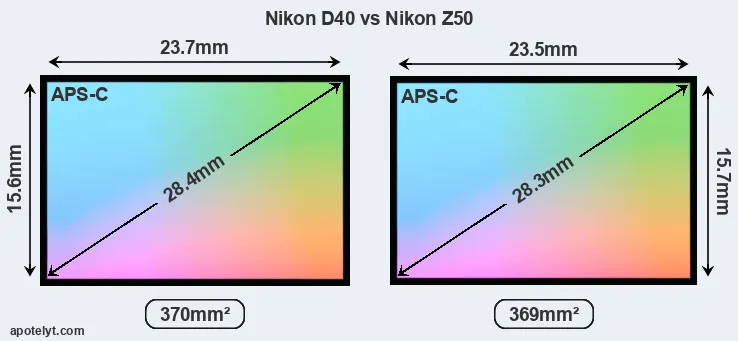 Nikon D40 and Nikon Z50 sensor measures