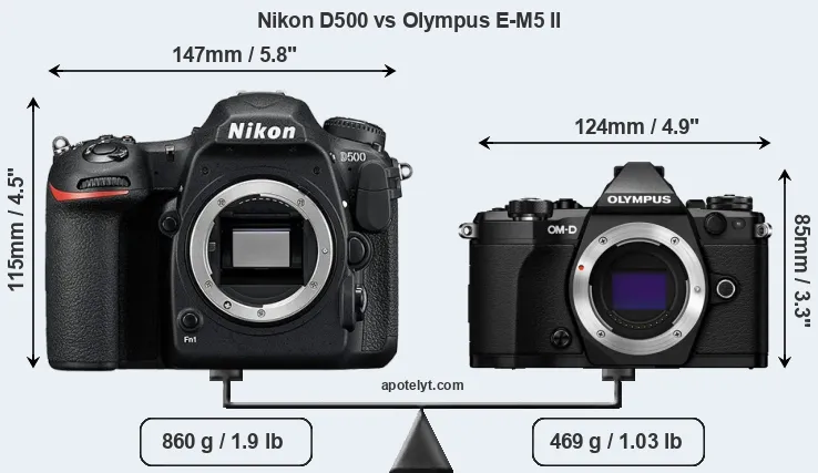Size Nikon D500 vs Olympus E-M5 II