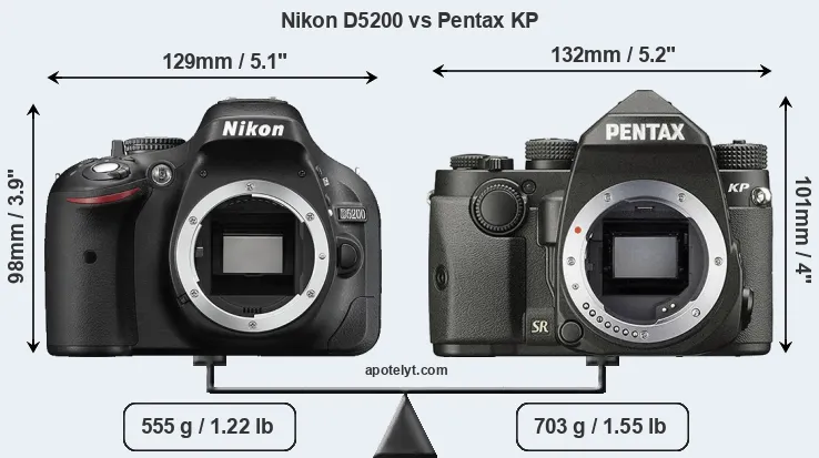 Size Nikon D5200 vs Pentax KP