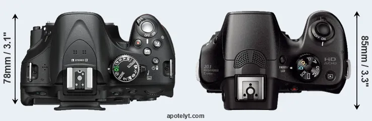 Compare D5200 versus A3000 top
