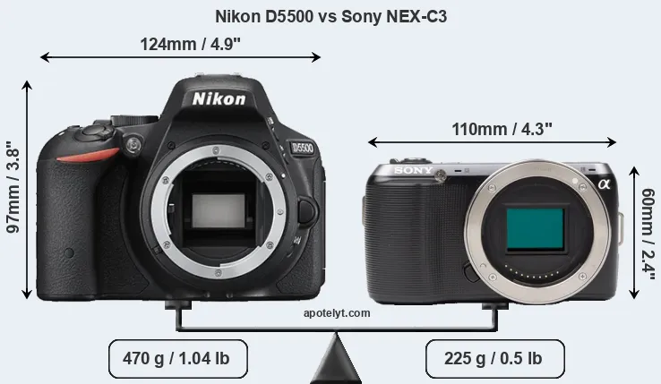 Size Nikon D5500 vs Sony NEX-C3