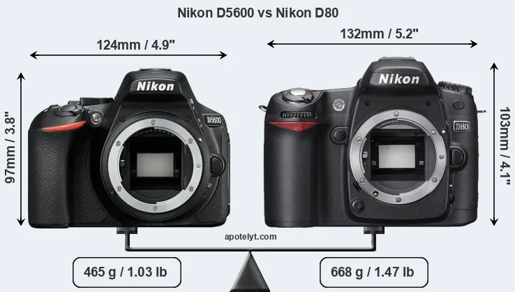 Size Nikon D5600 vs Nikon D80
