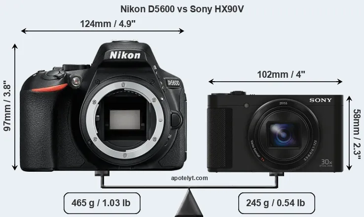 Size Nikon D5600 vs Sony HX90V