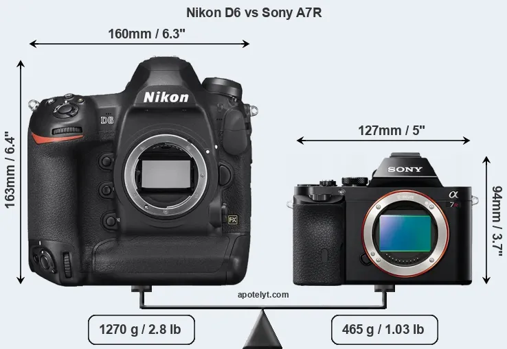 Size Nikon D6 vs Sony A7R