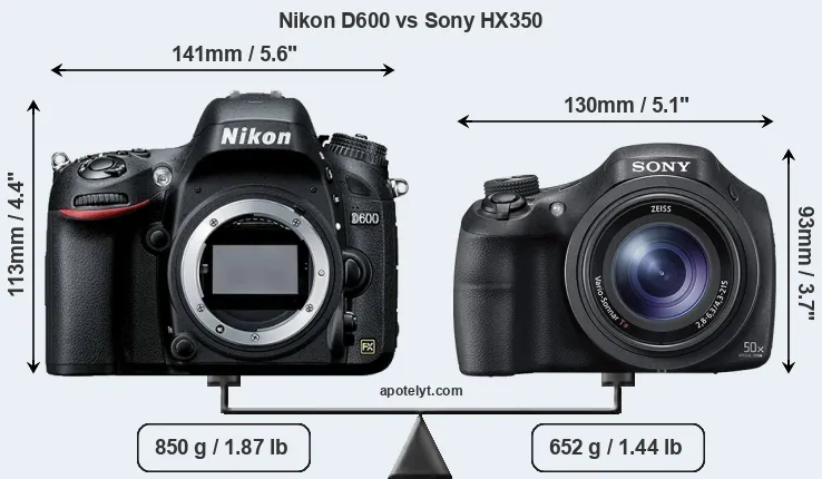 Size Nikon D600 vs Sony HX350