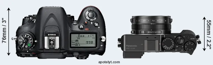 Compare D7100 versus LX100 top