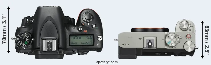 Compare D750 versus A7C II top