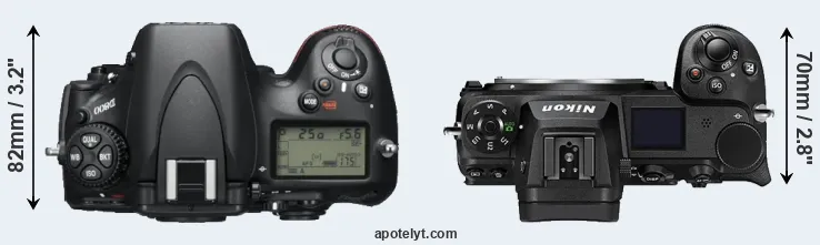 Compare D800 versus Z6 II top