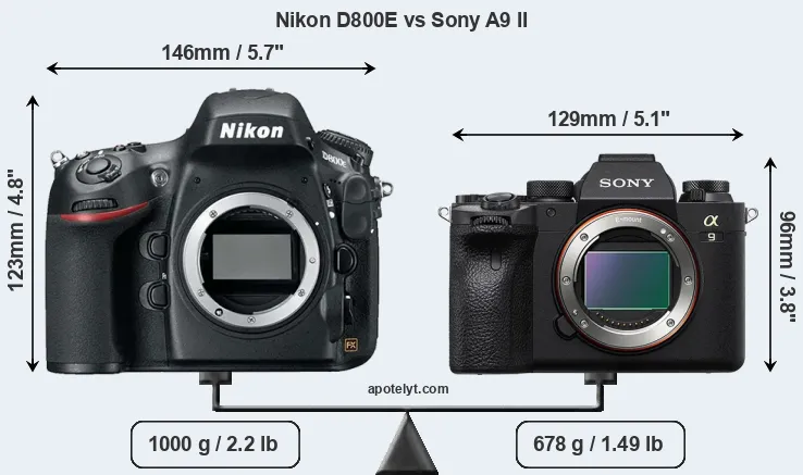 Size Nikon D800E vs Sony A9 II