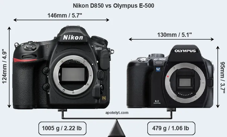 Size Nikon D850 vs Olympus E-500