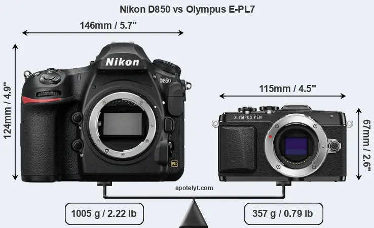 Size Nikon D850 vs Olympus E-PL7