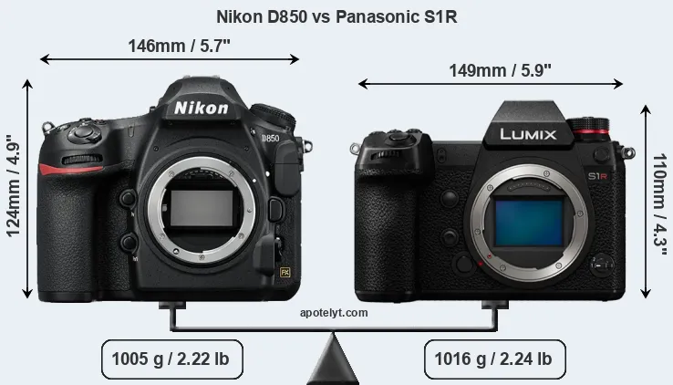 Size Nikon D850 vs Panasonic S1R