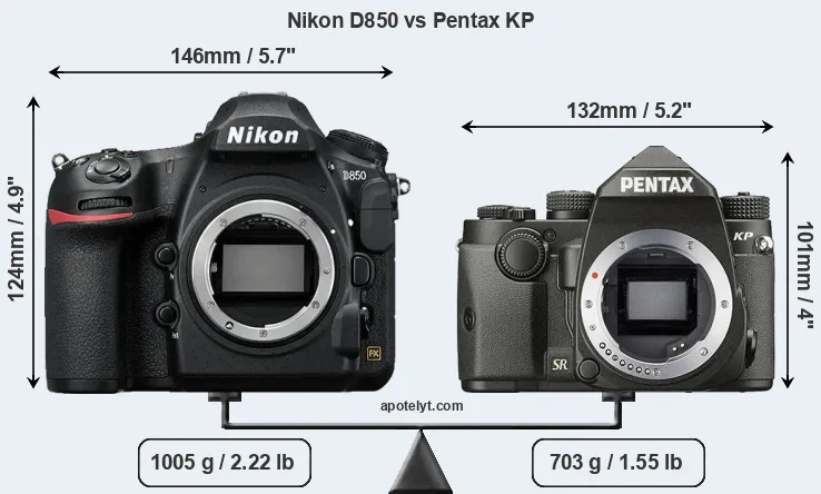Size Nikon D850 vs Pentax KP