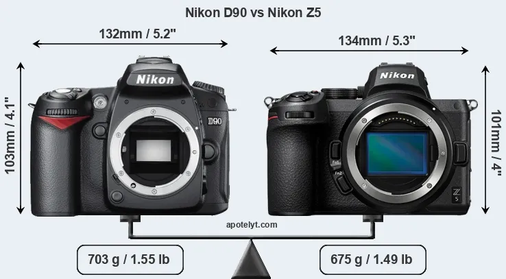 Size Nikon D90 vs Nikon Z5